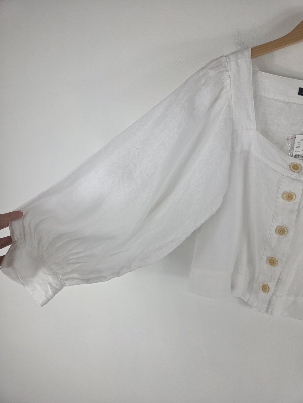 New J. Crew Linen Square-Neck Button Up Bishop Sleeve Blouse - Picture 3 of 10